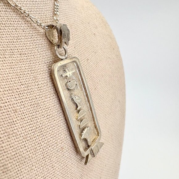 VTG Sterling Silver 925 Hieroglyphic Pendant Chain Necklace Size 26" Length - Picture 4 of 15